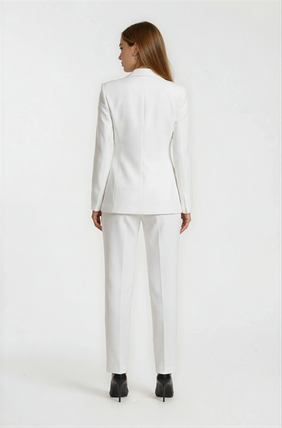 Cristano Klasik Yaka Tek Düğmeli Bele Oturan Kadın Blazer Ceket EKRU