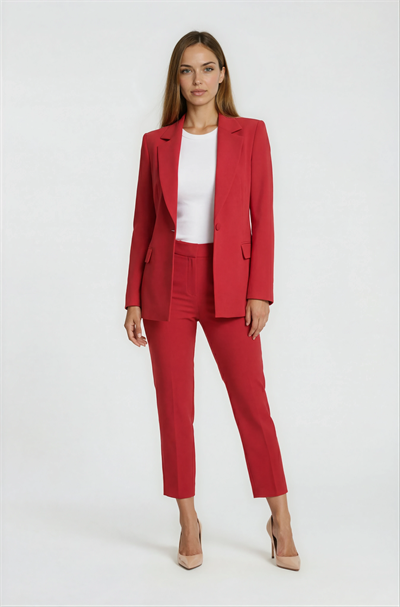 Cristano Klasik Yaka Tek Düğmeli Bele Oturan Kadın Blazer Ceket KIRMIZI