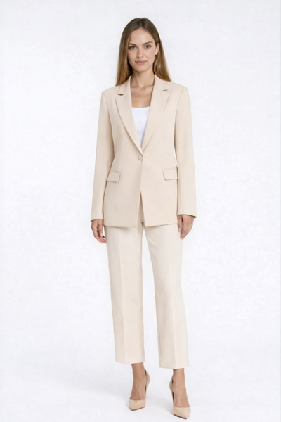 Cristano Klasik Yaka Tek Düğmeli Bele Oturan Kadın Blazer Ceket TAŞ