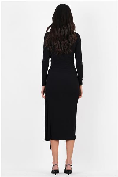 Cristiana Yakasız Beli Drapeli Uzun Abiye Elbise SİYAH