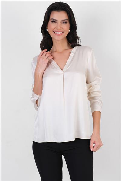 Cristino V Yaka Salaş Bluz BEJ