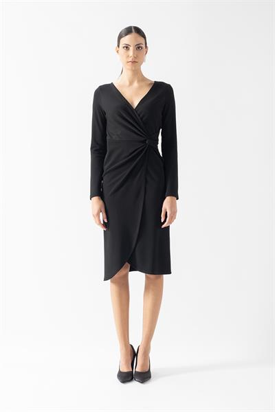 Daiana Kruvaze Yaka Yan Düğümlü Elbise SİYAH