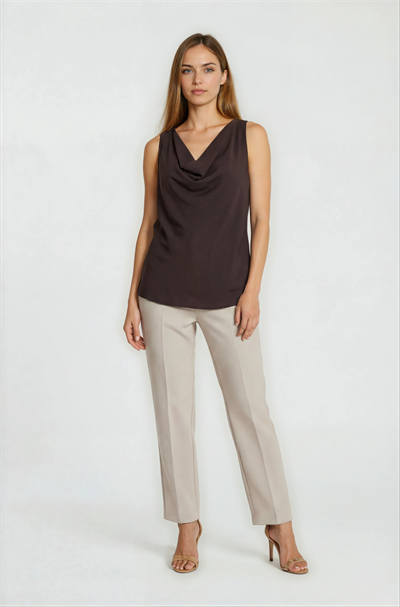 Dalisa Degaje Yaka Kolsuz Bluz KAHVE