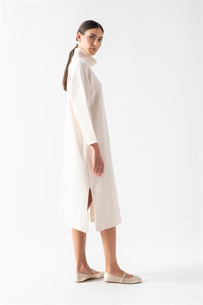 Daliso Balıkçı Yaka Yanı Yırtmaçlı Triko Elbise KREM