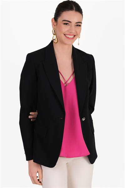 Dalmazio Klasik Yaka Tek Düğme Kapaklı Cep Ceket LACİVERT