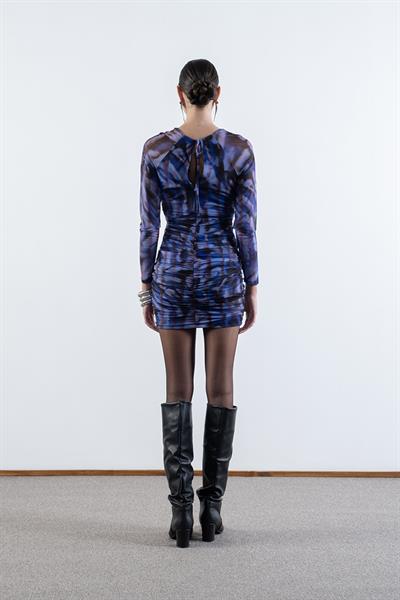 Damasca Yuvarlak Yaka Büzgülü Tül Elbise MOR