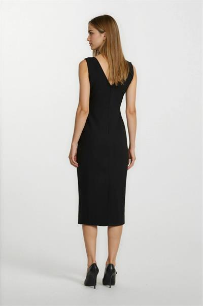 Daniele Kruvaze Yaka Bel Pileli Mendil İnci İşlemeli Midi Abiye Elbise SİYAH