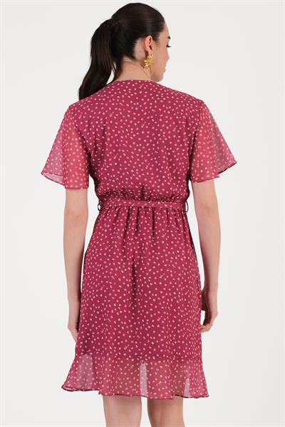 Davida Kruvaze Yaka Volanlı Elbise FUŞYA