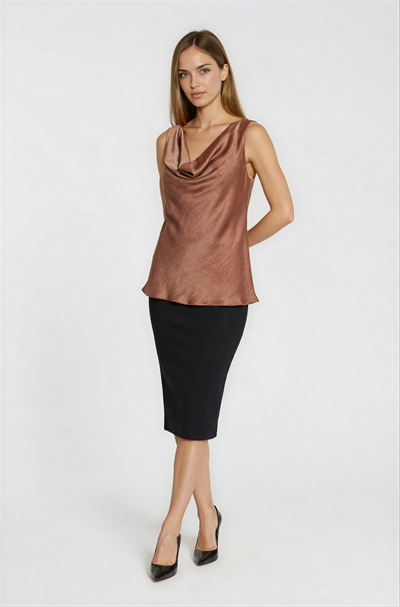 Degaje Yaka Kolsuz Bluz KAHVE