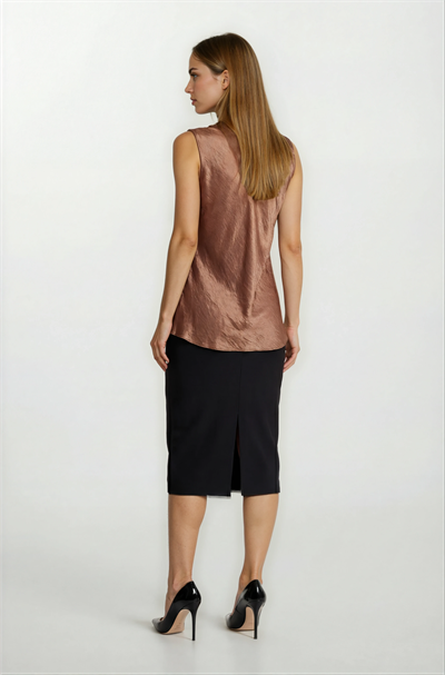 Degaje Yaka Kolsuz Bluz KAHVE