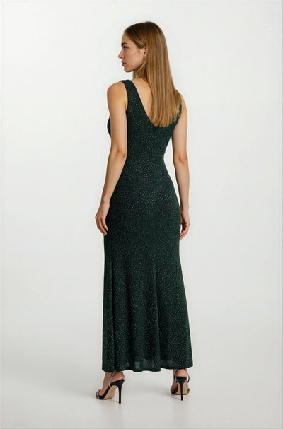 Deglia Kruvaze Asimetrik Taşlı Uzun Abiye Elbise YEŞİL