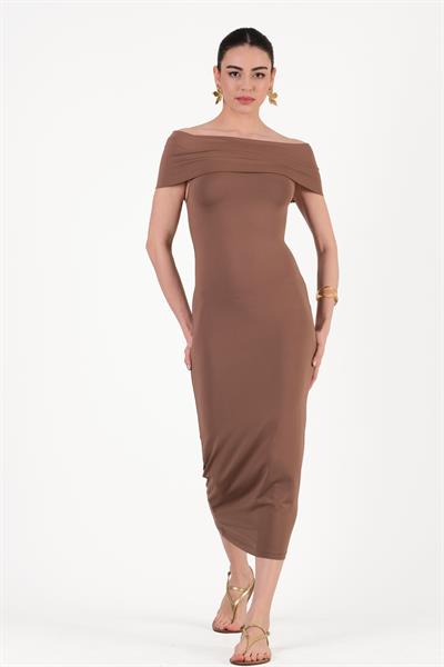 Delciso Kayık Yaka Omuzları Açık Elbse SÜTLÜ KAHVE
