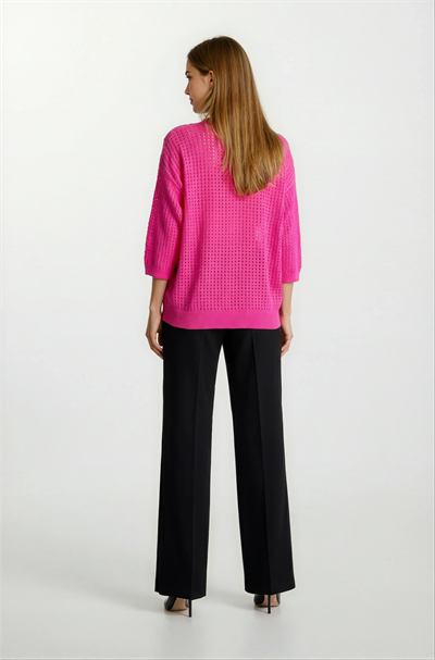 Delikli Polo Yaka Triko Hırka FUŞYA