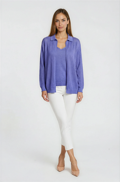 Delikli Polo Yaka Triko Hırka İNDİGO