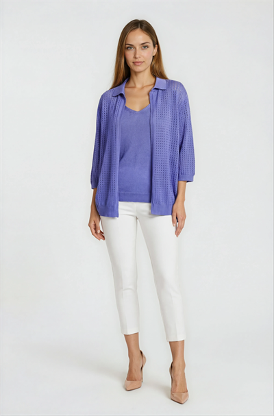 Delikli Polo Yaka Triko Hırka İNDİGO