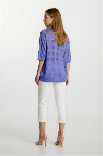 Delikli Polo Yaka Triko Hırka İNDİGO