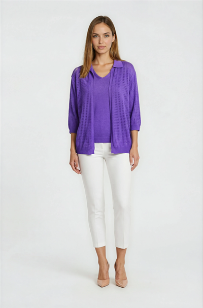 Delikli Polo Yaka Triko Hırka MOR