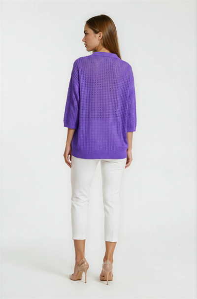 Delikli Polo Yaka Triko Hırka MOR