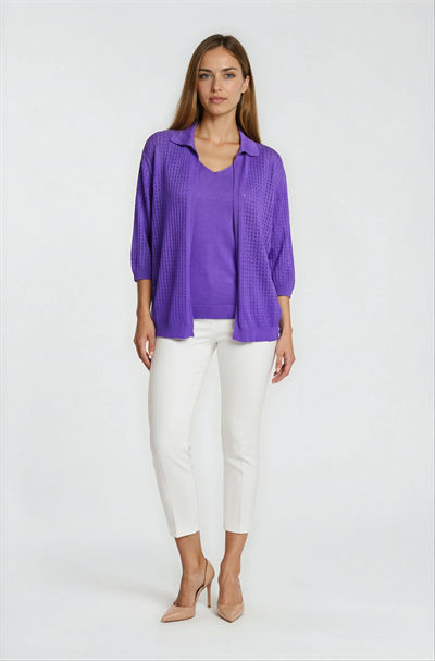 Delikli Polo Yaka Triko Hırka MOR