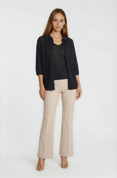 Delikli Polo Yaka Triko Hırka SİYAH