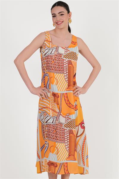 Delindo Kare Yaka Kolsuz Elbise ORANJ