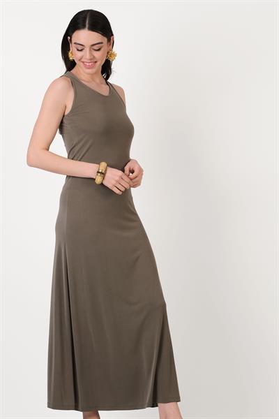 Delisa Yuvarlak Yaka Kolsuz Elbise HAKİ