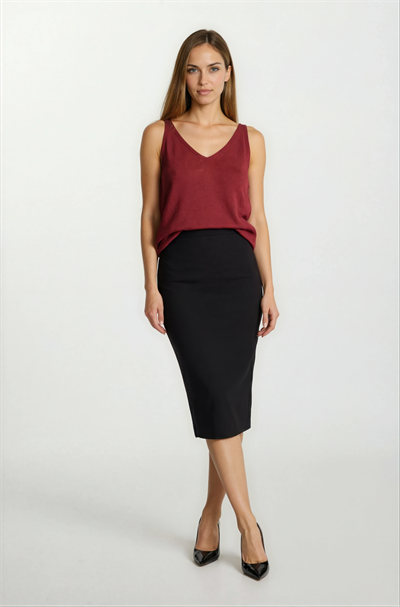 Delmira Ön Arka V Yaka Kolsuz Triko BORDO