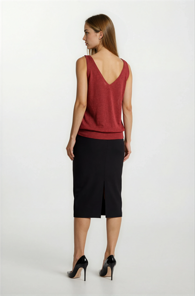 Delmira Ön Arka V Yaka Kolsuz Triko BORDO