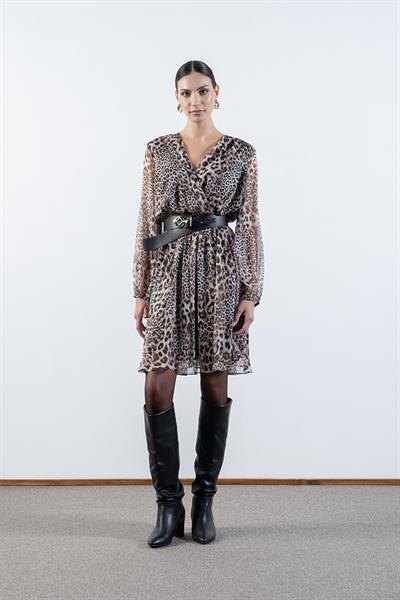 Deodato Kruvaze Yaka Kloş Kemerli Elbise SİYAH