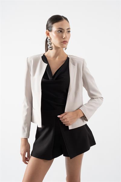 Diamanta Yakasız Flota Cepli Ceket TAŞ