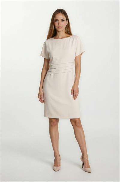 Dianora Yuvarlak Yaka Beli Nervüllü Kısa Kol Elbse BEJ