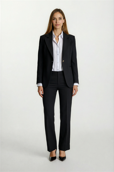 Didima Klasik Yaka Bele Oturan  Flotalı Ceket SİYAH