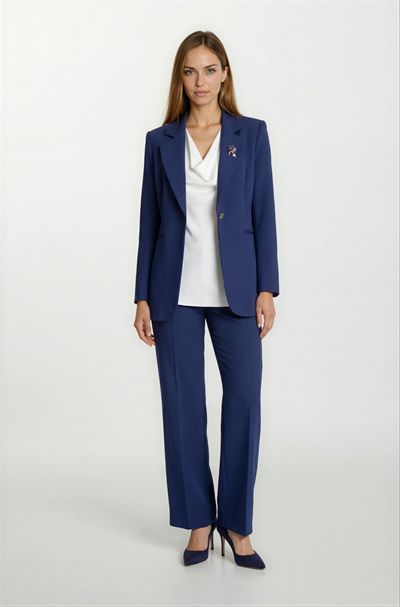 Didima Klasik Yaka Bele Oturan  Flotalı Ceket LACİVERT