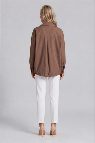 Dik Yaka Çıtçıtlı Oversize Kısa Mont KAHVE