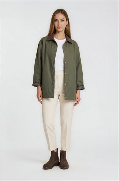 Dik Yaka Çıtçıtlı Oversize Kısa Trençkot HAKİ