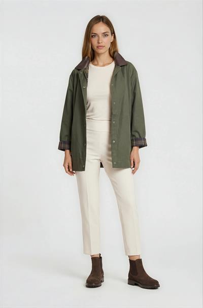 Dik Yaka Çıtçıtlı Oversize Kısa Trençkot HAKİ