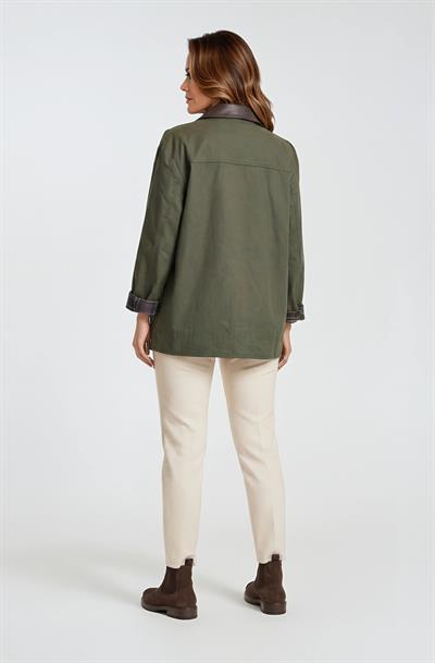 Dik Yaka Çıtçıtlı Oversize Kısa Trençkot HAKİ