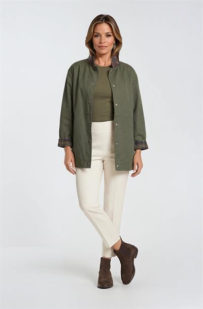 Dik Yaka Çıtçıtlı Oversize Kısa Trençkot HAKİ