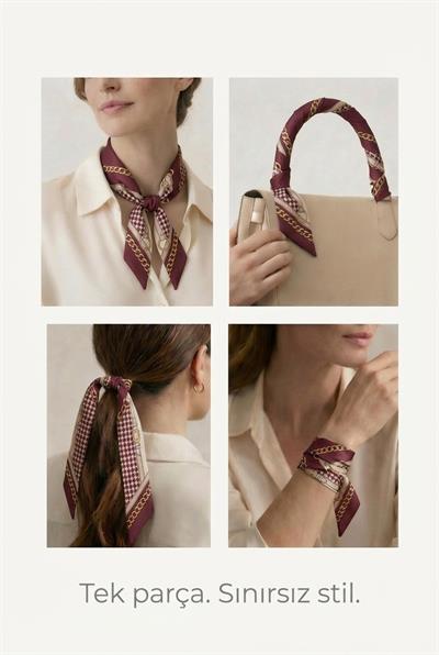 Twilly İnce Fular 88x5 cm BORDO