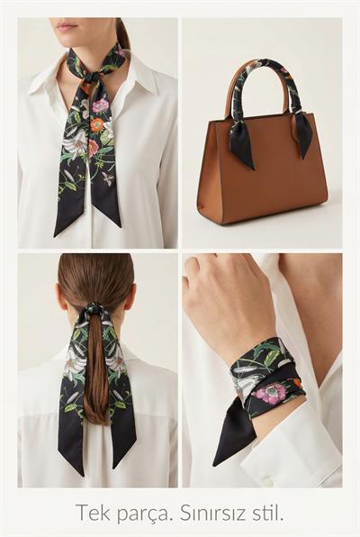 Twilly İnce Fular 88x5 cm SİYAH