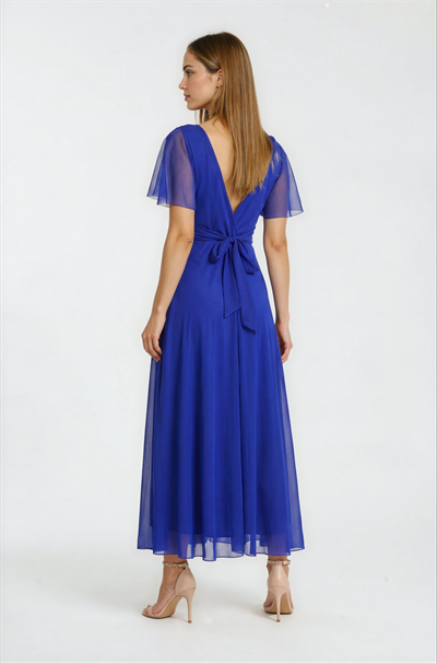 Donahue Ön Arka V Yaka Beli Drapeli Uzun Abiye Elbise SAKS