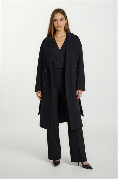 Donetta Kruvaze Kuşaklı Kaban SİYAH