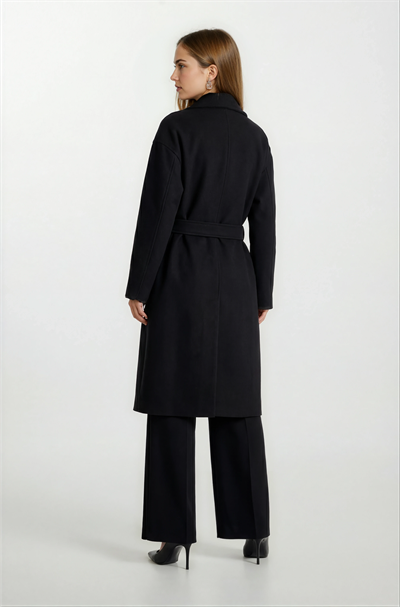 Donetta Kruvaze Kuşaklı Kaban SİYAH