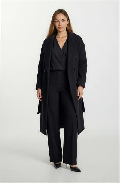 Donetta Kruvaze Kuşaklı Kaban SİYAH