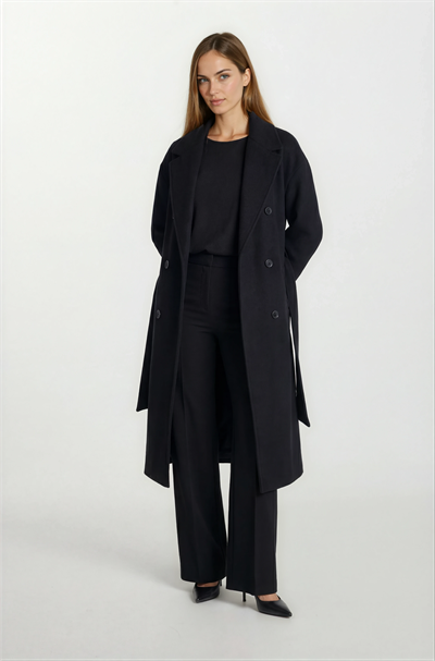 Donetta Kruvaze Kuşaklı Kaban SİYAH