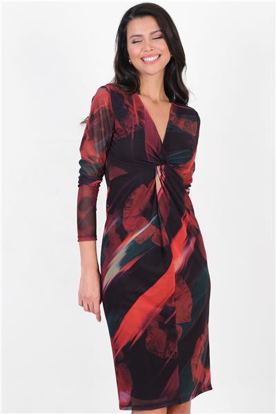 Dorian V Yaka Göğüsaltı Düğümlü Elbise SİYAH