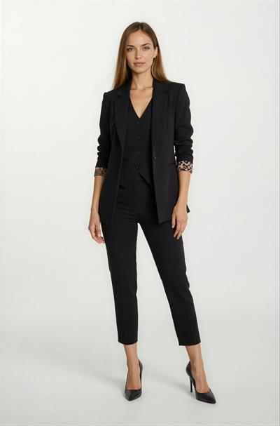 Dosolino Tek Düğme Leopar Astarlı Ceket SİYAH