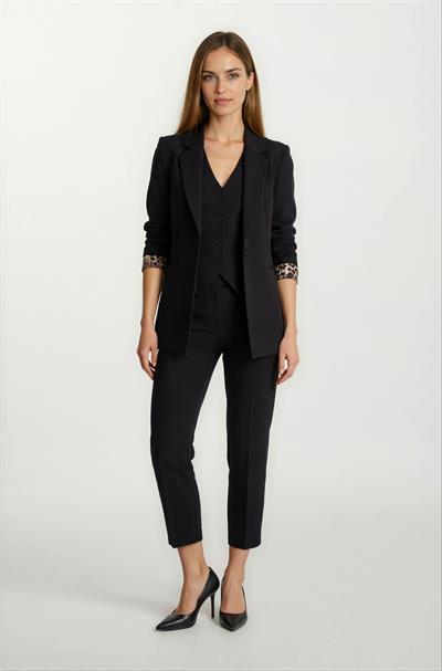 Dosolino Tek Düğme Leopar Astarlı Ceket SİYAH