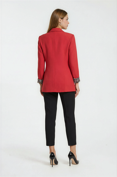Dosolino Tek Düğme Leopar Astarlı Ceket KIRMIZI
