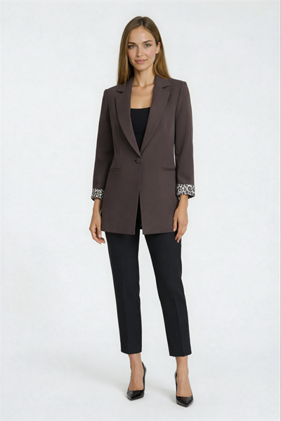 Dosolino Tek Düğme Leopar Astarlı Ceket KAHVE